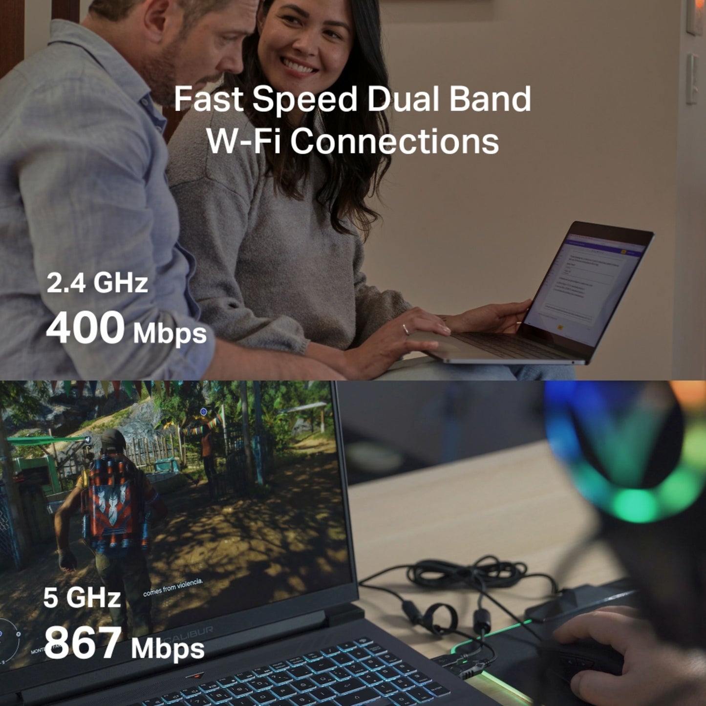 Mercusys MA30N AC1300 USB-netværksadapter til bærbar computer, dual-band 2,4 GHz 400 Mbps og 5 GHz 867 Mbps.