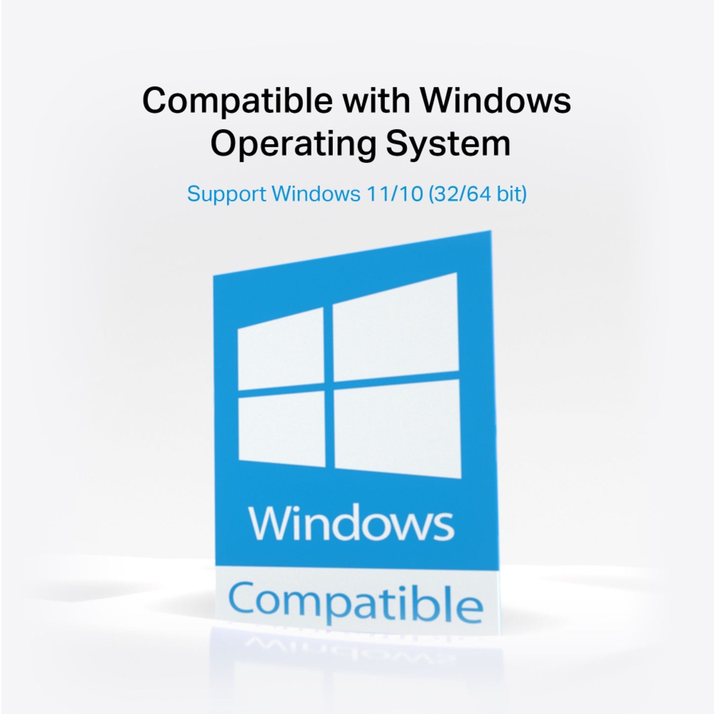 Windows-logo, tekst: Kompatibel med Windows OS, Understøtter Windows 11/10 (32/64 bit), Mercusys MA30N AC1300 USB-netværksadapter.