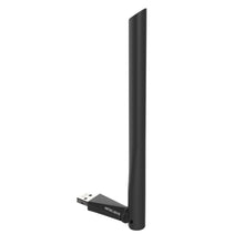Mercusys MA30H AC1300 sort dual-band USB WiFi-adapter med lang lodret antenne og Mercusys-logo på adapter og stik.