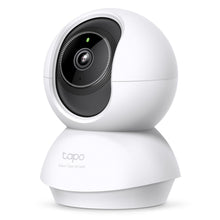 Tapo C230 pan/tilt AI trådløst overvågningskamera 3K QHD, sfærisk design, linse, "tapo Super Clear 3K 5MP" på basen.
