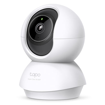 Tapo C230 pan/tilt AI trådløst overvågningskamera 3K QHD, sfærisk design, linse, "tapo Super Clear 3K 5MP" på basen.