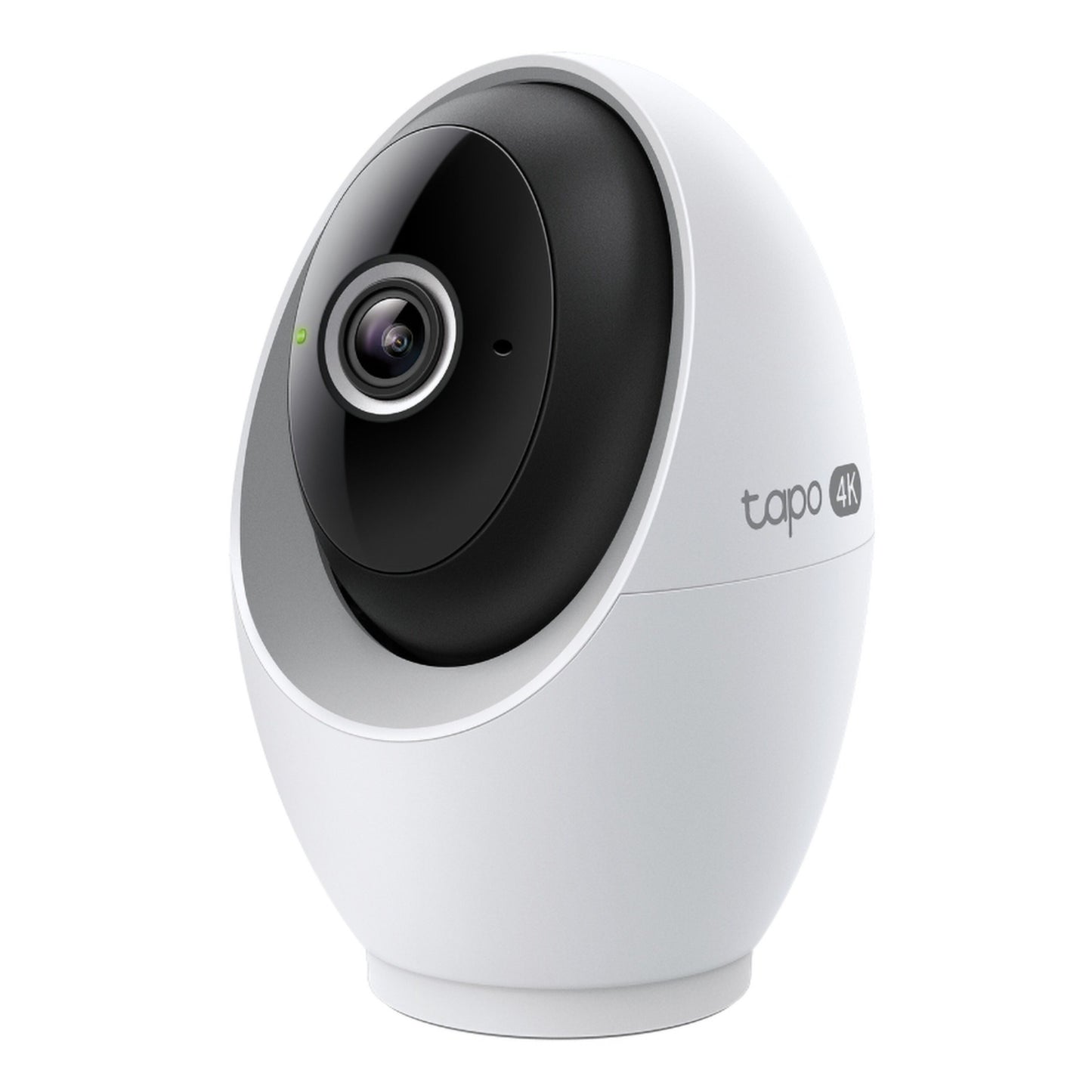 TP-Link Tapo C260 pan/tilt AI trådløst overvågningskamera hvid/sort, ovalt design, fremadrettet linse, nattesyn, 4K logo.