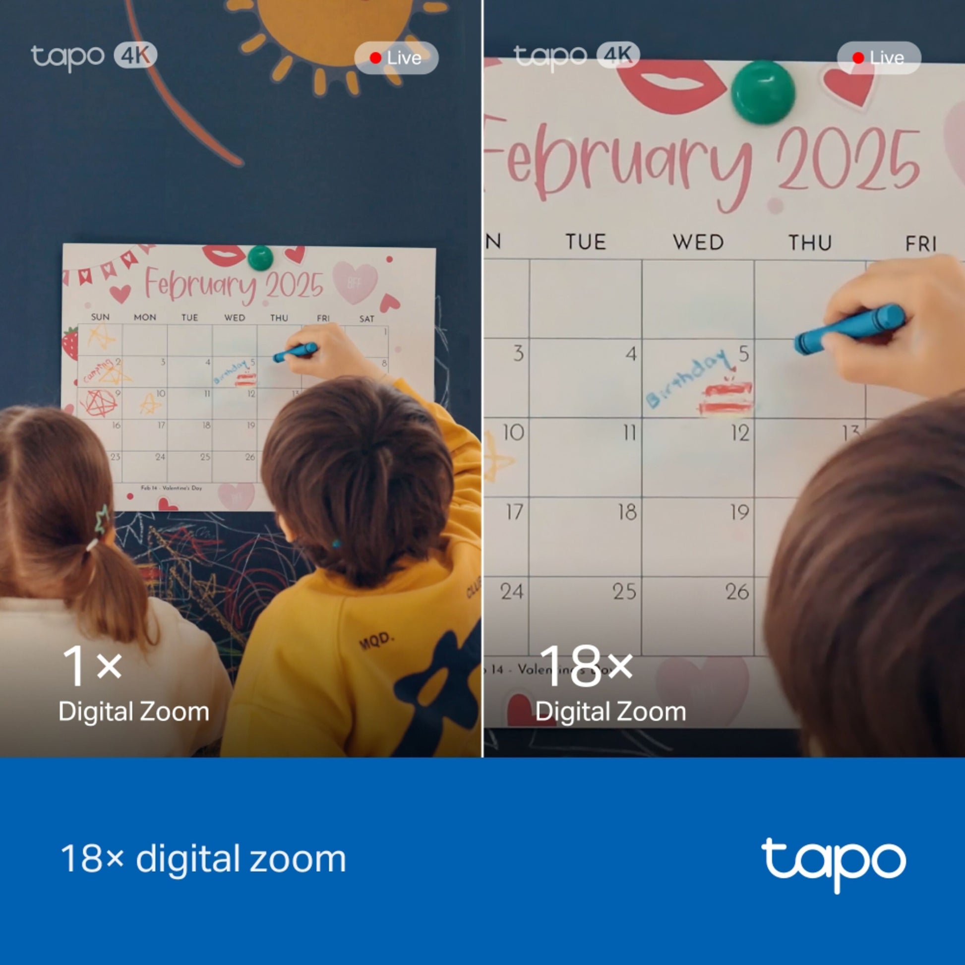 TP-Link Tapo C260 Pan/Tilt AI trådløst overvågningskamera 1x QHD visning, AI objektsporing, 18× digital zoom vises.