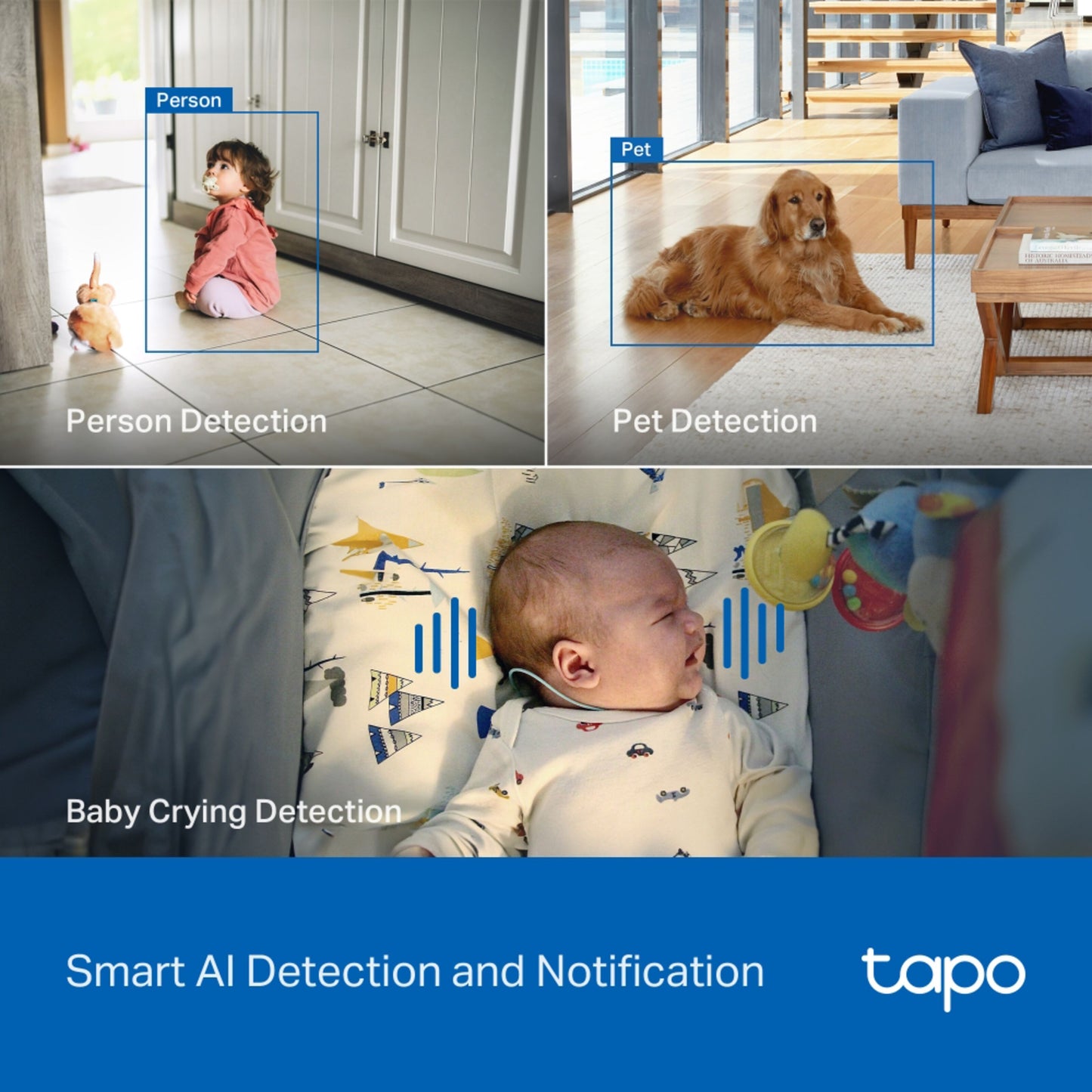 Tapo C260 overvågningskamera med AI: Person-, kæledyrs- og babygræd-genkendelse, 4K QHD, nattevision.