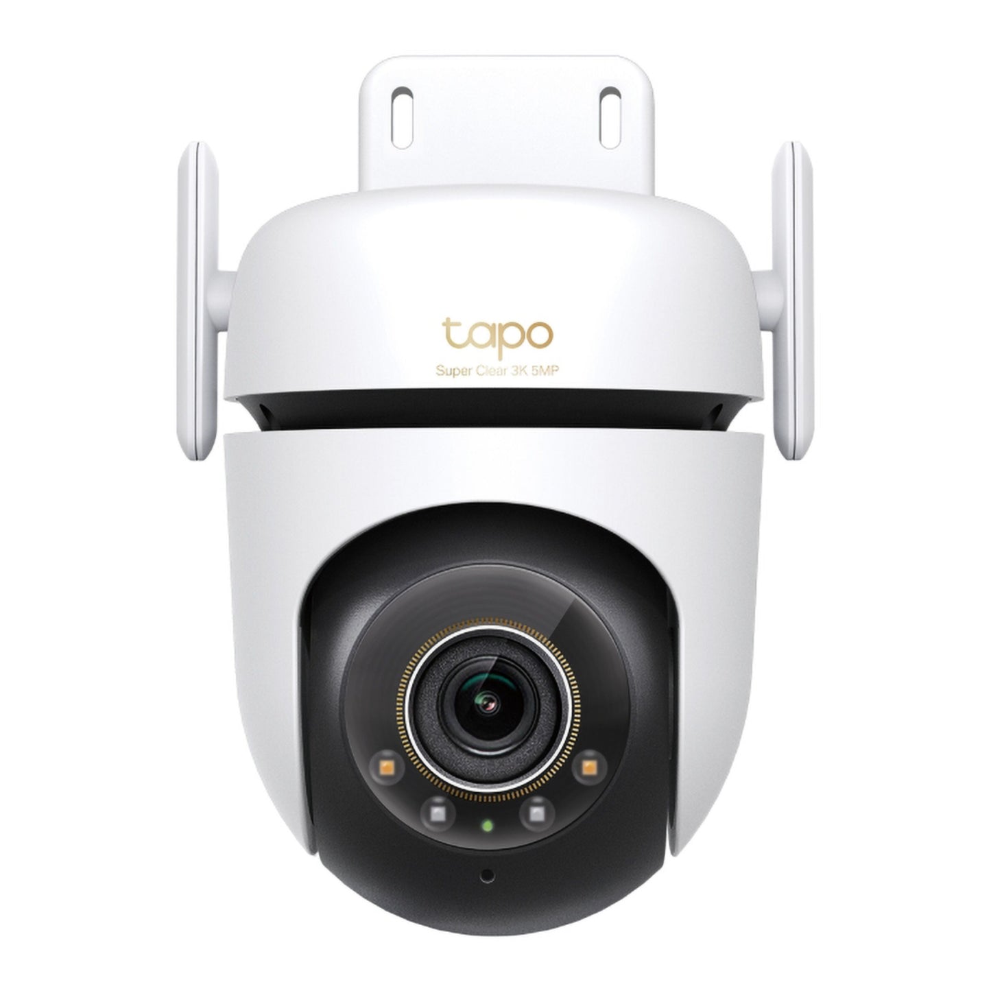 TP-Link Tapo C530WS trådløst overvågningskamera, sort linse, to antenner, vægbeslag, tekst "tapo Super Clear 3K 5MP.