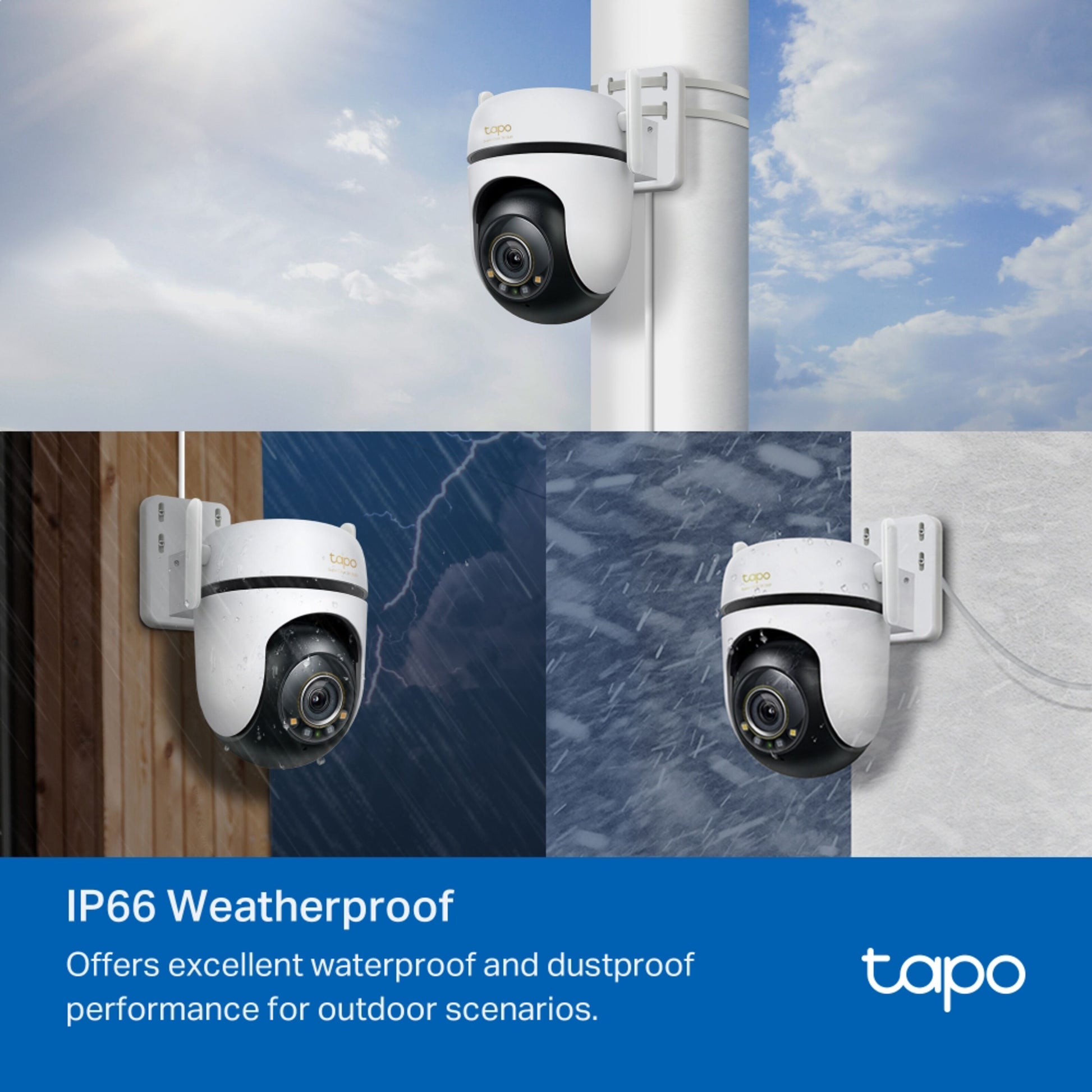TP-Link Tapo C530WS trådløst overvågningskamera IP66 vejrbestandig med nattesyn til udendørs brug.