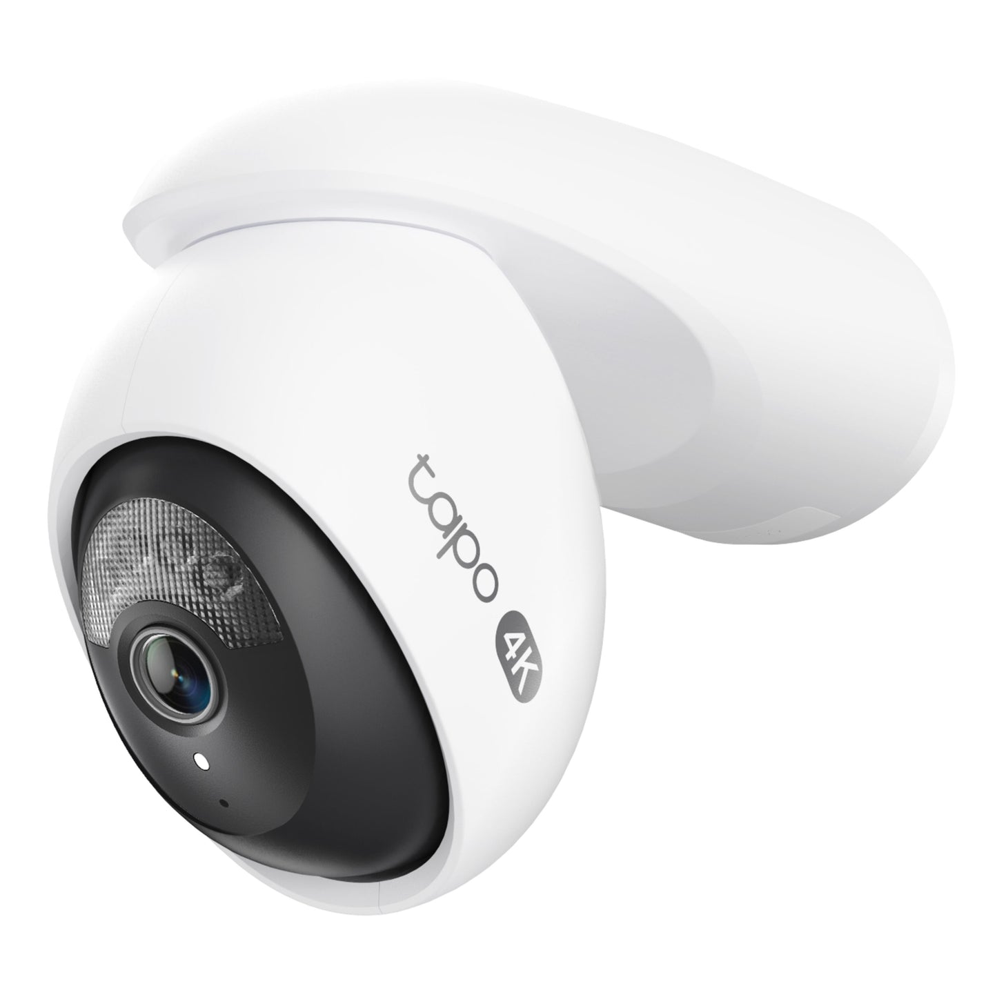 Tapo C560WS trådløst overvågningskamera 4K, sort linse, sideview med synligt Tapo 4K-logo.