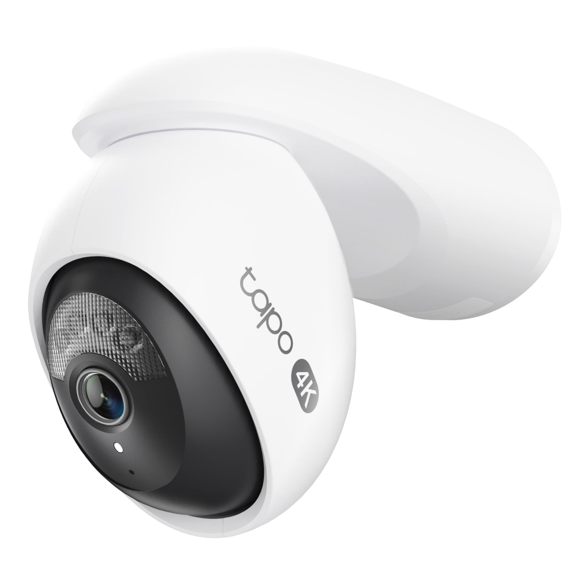 Tapo C560WS trådløst overvågningskamera 4K, sort linse, sideview med synligt Tapo 4K-logo.