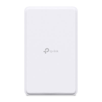 TP-Link NE200-Outdoor 5G router i hvid med afrundede kanter, logo foran, IP66 beskyttelse og Wi-Fi 6.