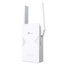 TP-Link RE235BE WiFi 7 BE3600 extender i hvid med to antenner, indikatorlys for strøm, Wi-Fi, 2.4G og 5G.