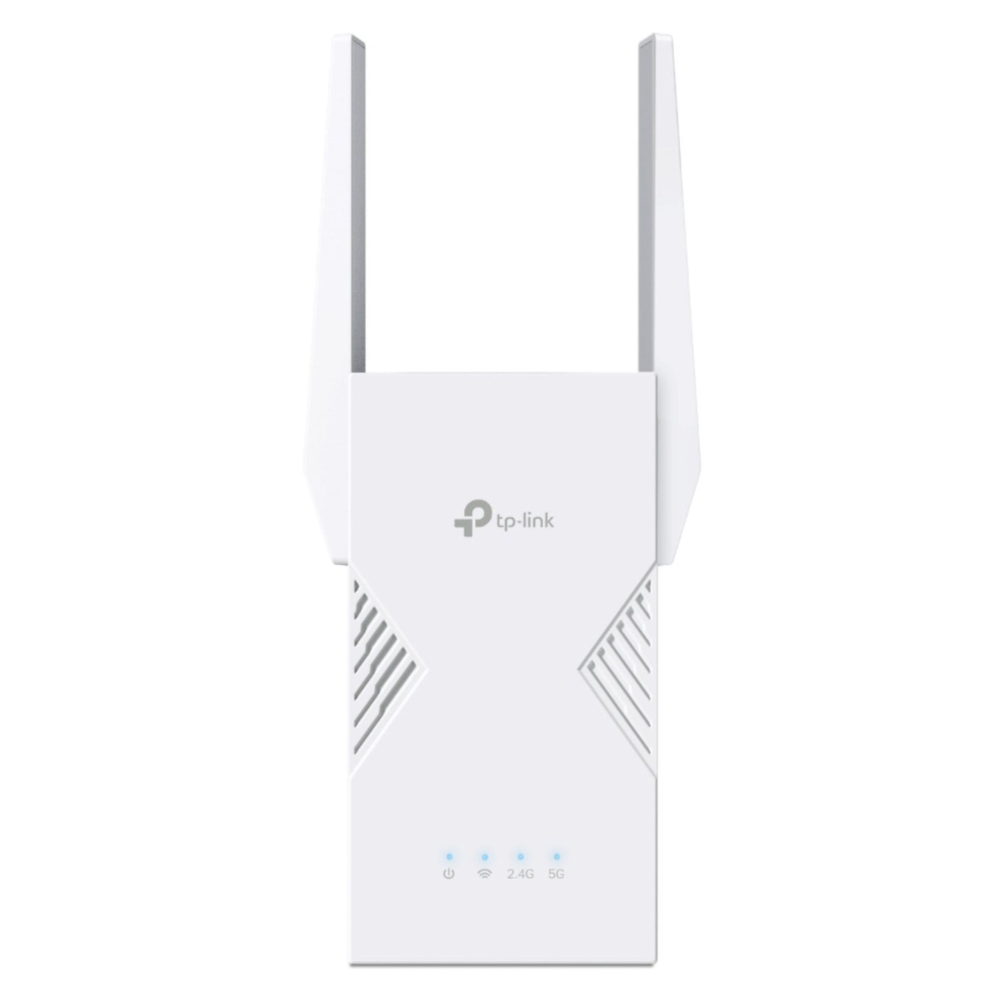 TP-Link RE235BE WiFi 7 BE3600 hvid dual-band repeater med 2 eksterne antenner, ventilationsgitter og 4 LED-indikatorer.