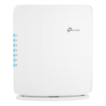 TP-Link Archer BE450 WiFi 7 Router BE7200 på rund base med blå indikatorlys og TP-Link logo, op til 10 Gbps.