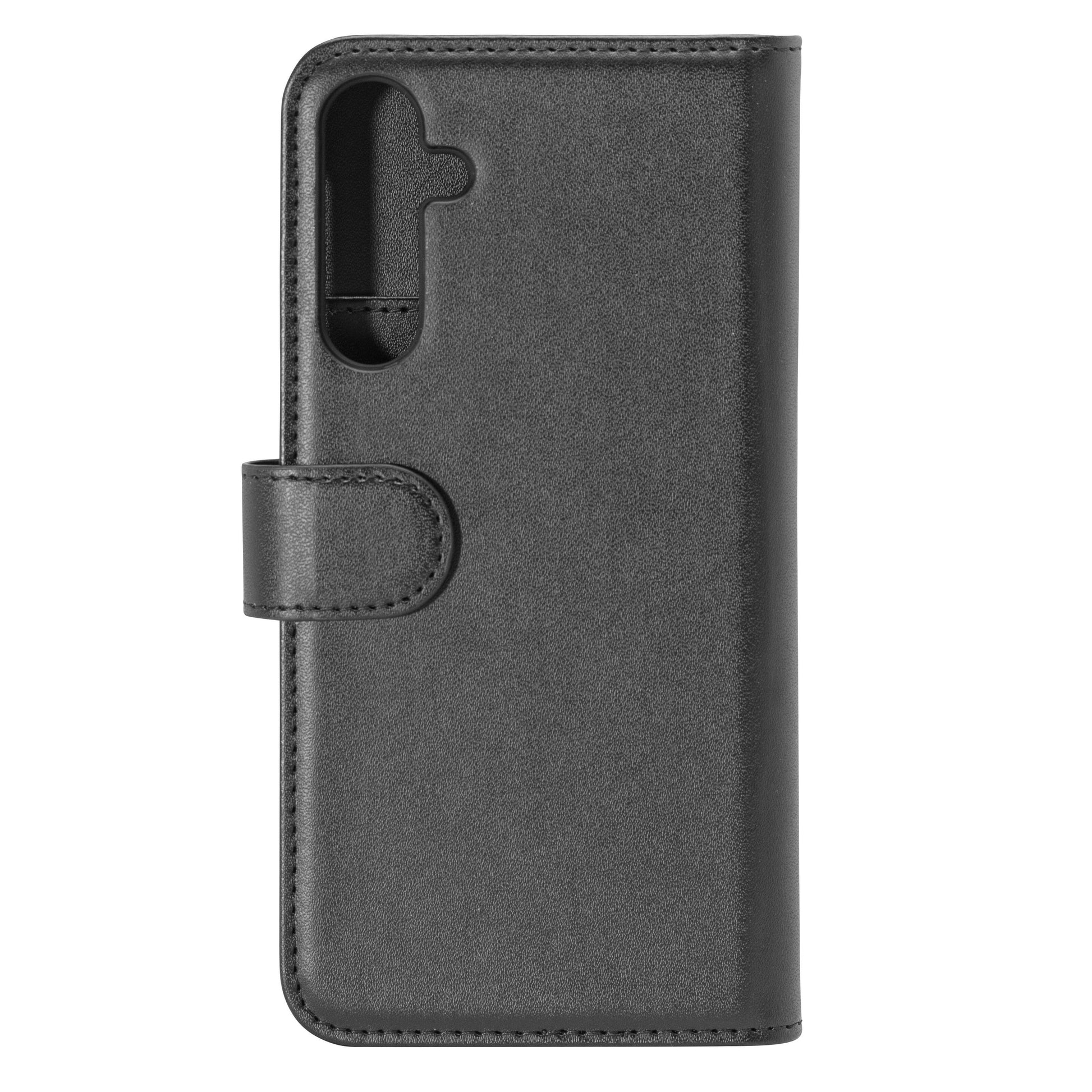 Linocell mobilpung til Galaxy A25 sort læder cover med kamerahul, snaplukning og enkel syning.