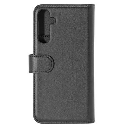 Linocell mobilpung til Galaxy A25 sort læder cover med kamerahul, snaplukning og enkel syning.