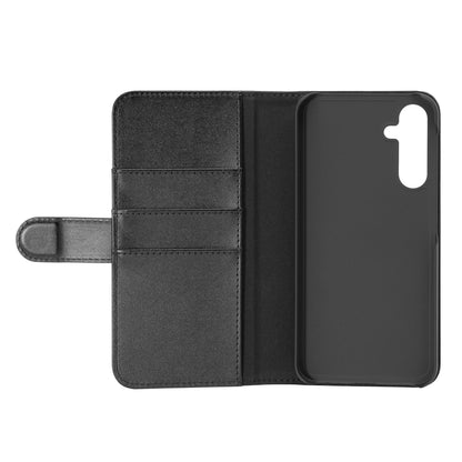 Sort wallet cover til Galaxy A25 med tre kortholdere til venstre og telefonholder til højre, vist åben.