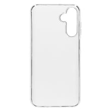 Linocell Andet cover til Galaxy A15, transparent og fleksibelt med udskæringer til kamera og knapper, står oprejst.