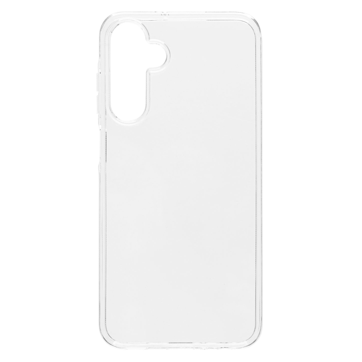 Transparent fleksibelt mobilcover til Samsung Galaxy A25 med præcise udskæringer til kamera og knapper.