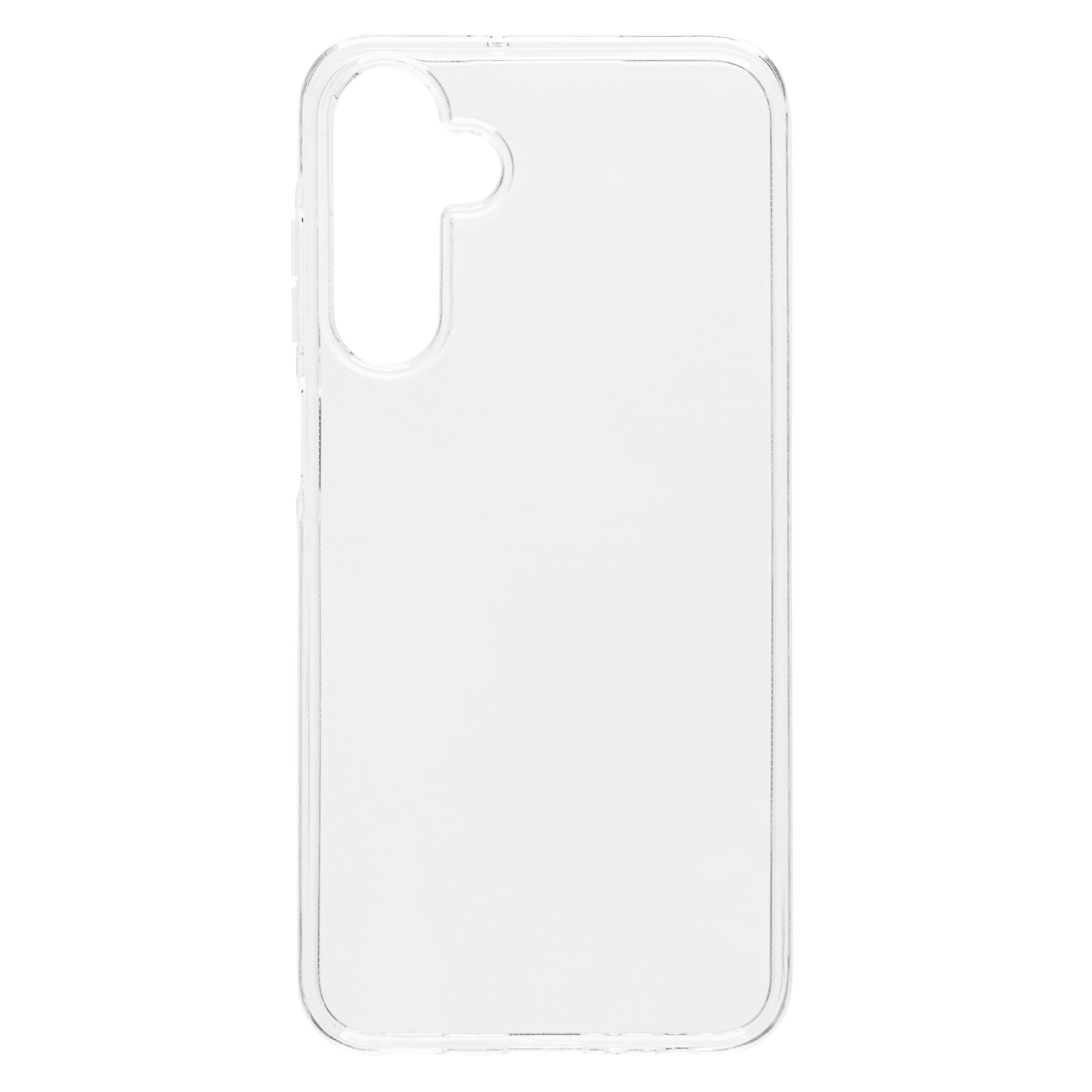 Transparent fleksibelt mobilcover til Samsung Galaxy A25 med præcise udskæringer til kamera og knapper.