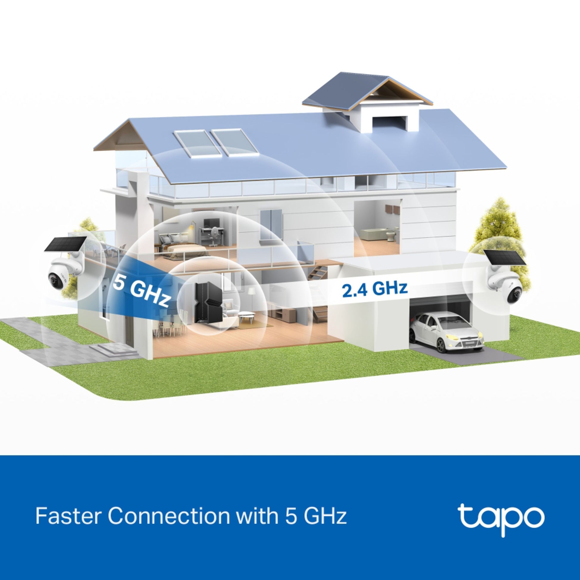 TP-Link Tapo C660 KIT solcelledrevet 4K overvågningskamera, 5 GHz og 2,4 GHz Wi-Fi, Tapo-logo.