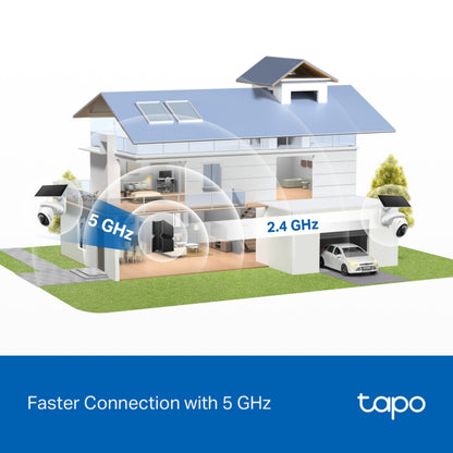 TP-Link Tapo C660 KIT solcelledrevet 4K overvågningskamera, 5 GHz og 2,4 GHz Wi-Fi, Tapo-logo.