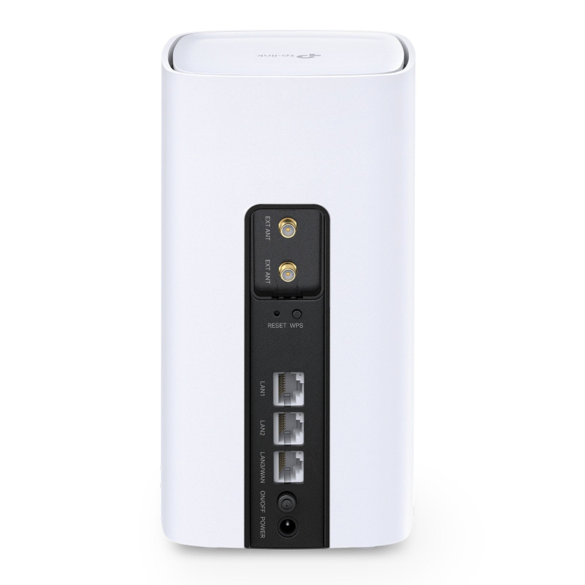 TP-Link Archer NX500 5G AX3000 router hvid cylinder med antennestik, reset/WPS og LAN/WAN/power porte bagpå.