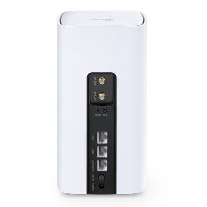 TP-Link Archer NX500 5G AX3000 router hvid cylinder med antennestik, reset/WPS og LAN/WAN/power porte bagpå.