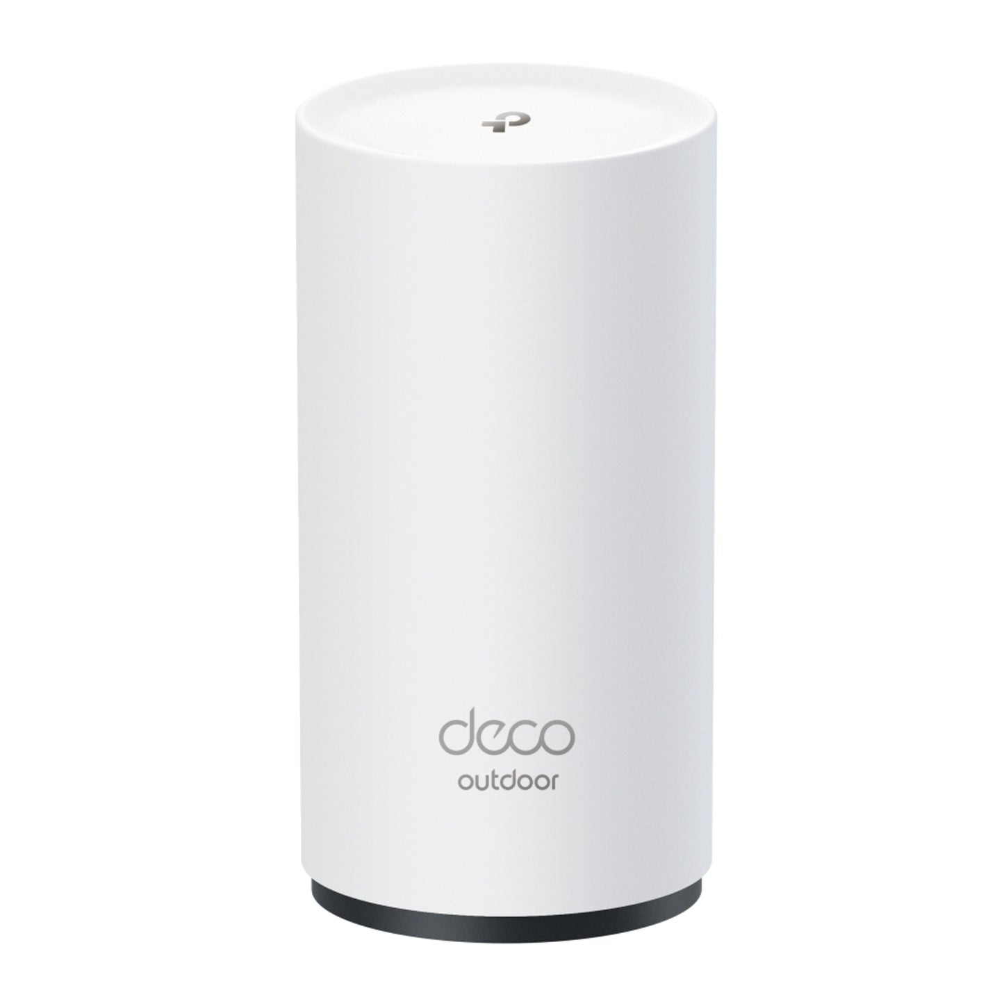 TP-Link Deco BE25 Outdoor Mesh Wifi 7-router BE3600, hvid cylinder med flad top og Deco-logo nederst, IP65, ingen synlige porte.