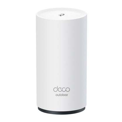 TP-Link Deco BE25 Outdoor Mesh Wifi 7-router BE3600, hvid cylinder med flad top og Deco-logo nederst, IP65, ingen synlige porte.