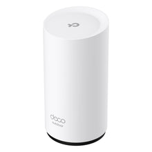 TP-Link Deco BE25 Outdoor Mesh Wifi 7-router BE3600, hvid cylinder, flad top, "deco outdoor" ved bunden, IP65-klassificeret.