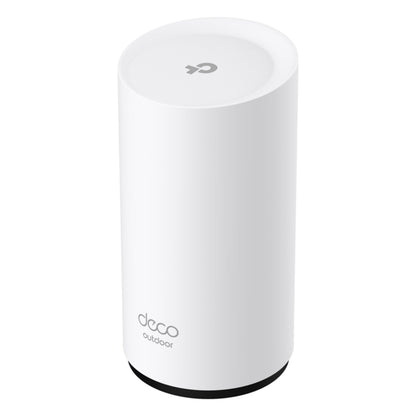 TP-Link Deco BE25 Outdoor Mesh Wifi 7-router BE3600, hvid cylinder, flad top, "deco outdoor" ved bunden, IP65-klassificeret.