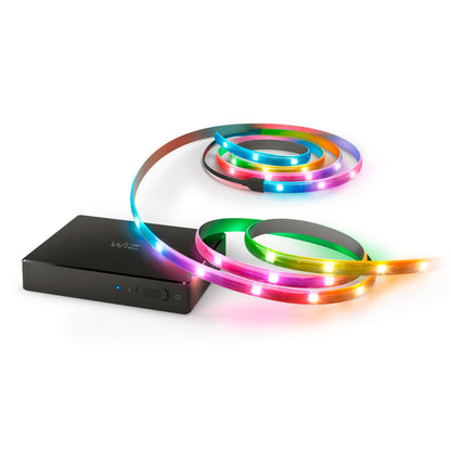 Wiz LED RGBIC lysstrip flerfarvet, tilsluttet WiZ Sync box startpakke 55"-65" med knap og indikatorlys.