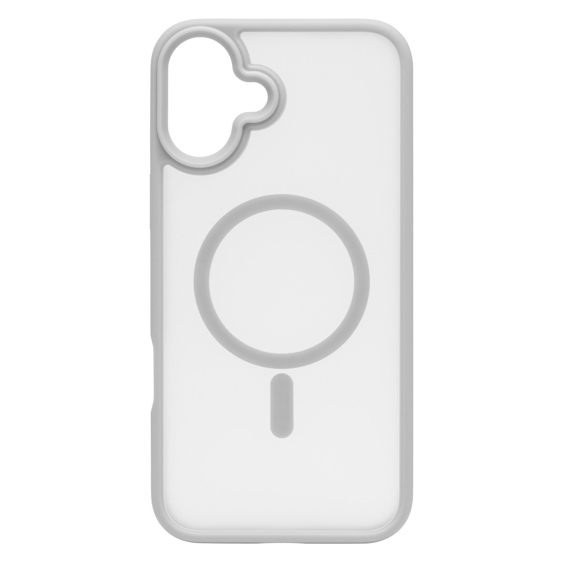 Linocell Hard Case til iPhone 16 Plus Hvid med slankt design, afrundede kanter, kamerahul øverst til venstre og MagSafe-symbol.