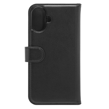 Linocell mobilpung til iPhone 16 Plus sort læder fold-over låg, snap-lukning, kameraudskæring, MagSafe kompatibel.