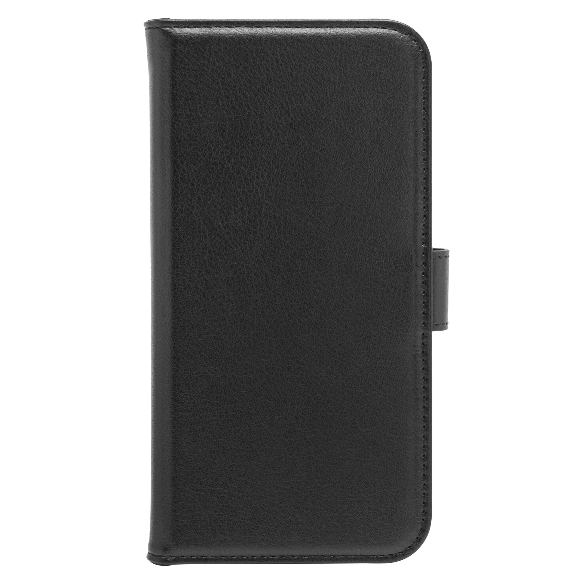 Mobilpung til iPhone 16 Plus med MagSafe, sort læder, lukkes med magnetlås.