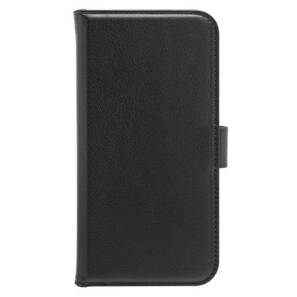 Mobilpung til iPhone 16 Plus med MagSafe, sort læder, lukkes med magnetlås.