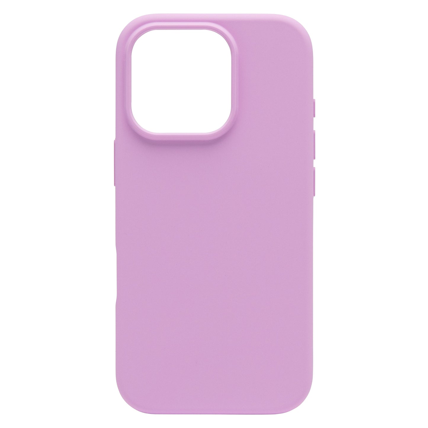 Silikone cover til iPhone 16 Pro, lyserød, afrundede kanter, stor kameraåbning, MagSafe-kompatibel.