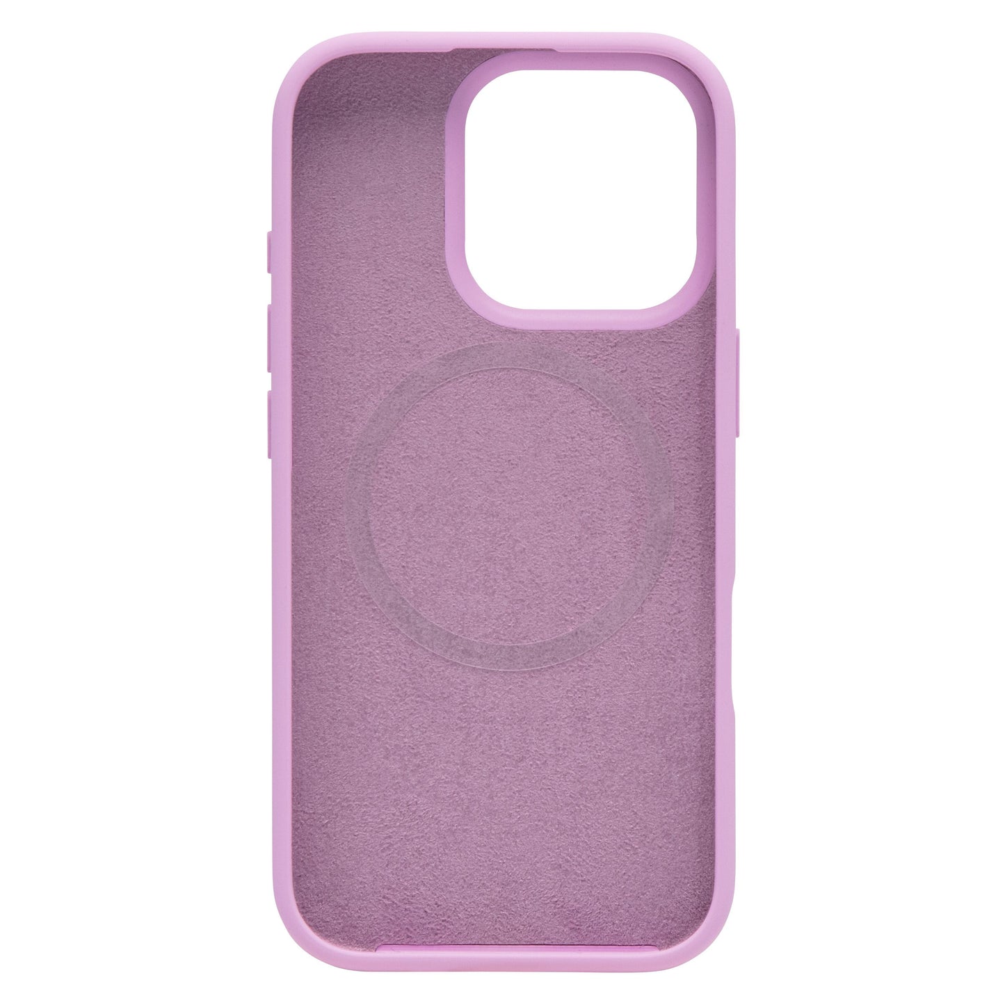 Lyserødt cover til iPhone 16 Pro med blød inderside, cirkulært mønster og plads til stor kameramodul.