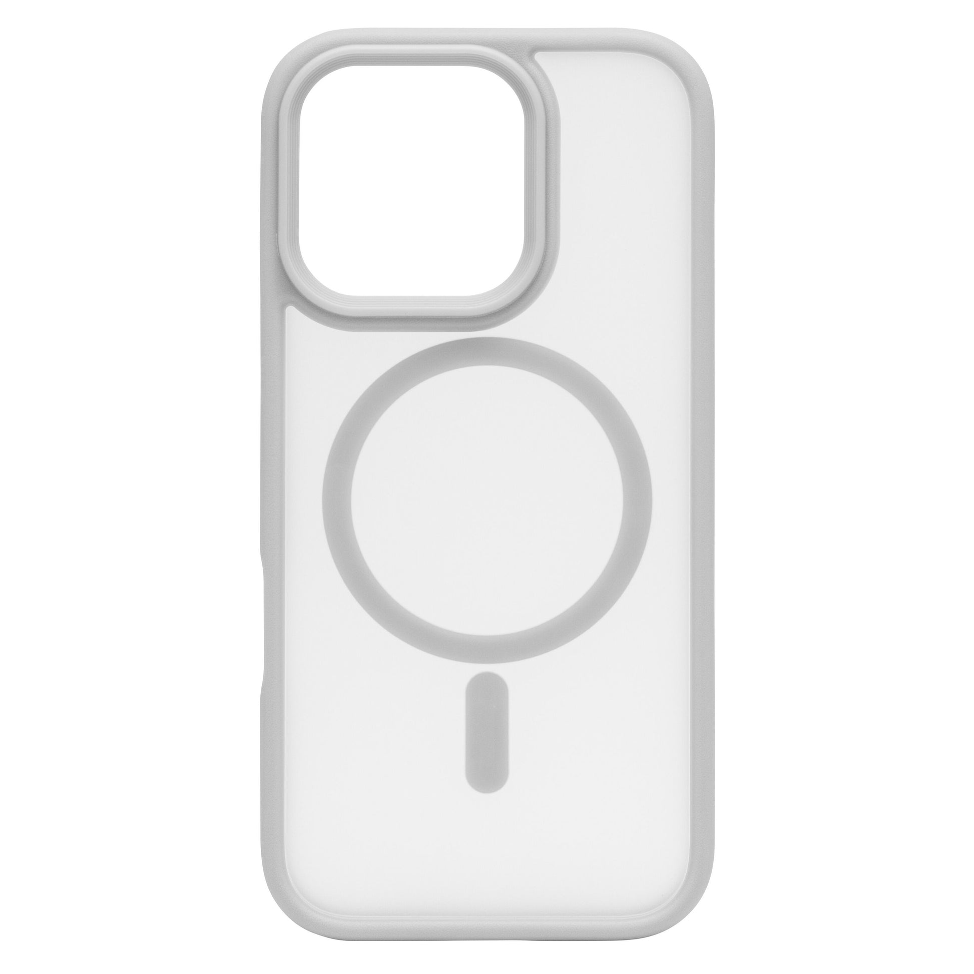 Linocell Hard Case mobilskal til iPhone 16 Pro, hvid, gennemsigtig med MagSafe-cirkel og kamerahul øverst til venstre.