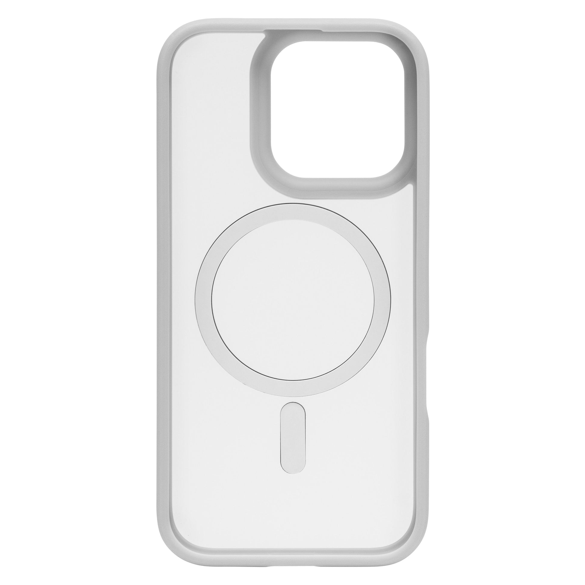 Linocell hard case mobilskal til iPhone 16 Pro hvid med grå kant, MagSafe-ring og stor kamerahul.