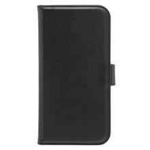 Sort lædercover til iPhone 16 Pro Max Magsafe med glat overflade, synlige stikkanter og magnetisk mobilpung-lukning højre side.