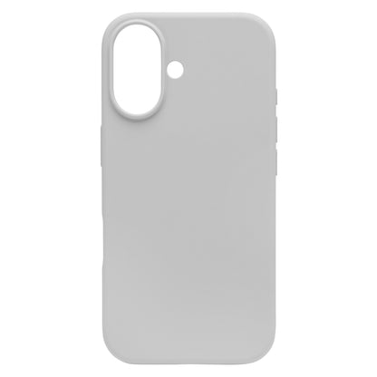 Linocell Rubber case iPhone 16 grå med udskæringer til dualkamera og flash, støddæmpende, vist oprejst.