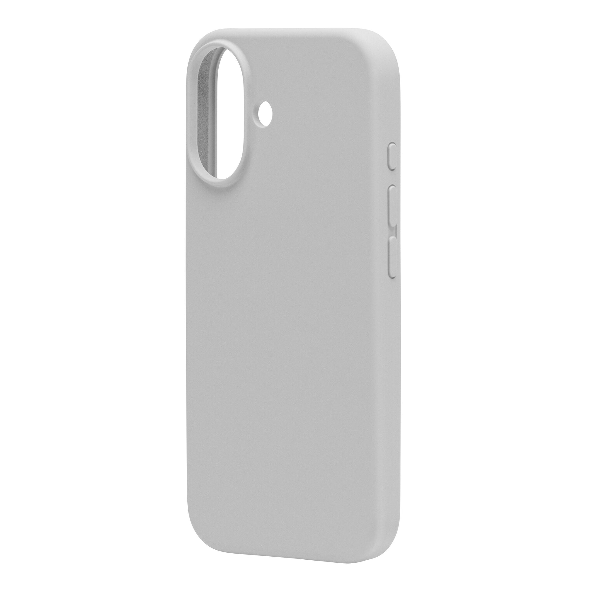 Gummicover til iPhone 16 grå med støddæmpende design, præcise knapdækninger og udskæringer til kamera og sensor.