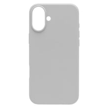 Linocell silikonecover til iPhone 16 Plus grå, stort ovalt kamerahul, lille linseåbning, MagSafe-understøttelse, bagside.