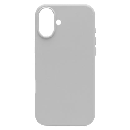 Linocell silikonecover til iPhone 16 Plus grå, stort ovalt kamerahul, lille linseåbning, MagSafe-understøttelse, bagside.