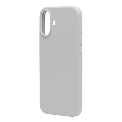 Silikone cover til iPhone 16 Plus grå, mat overflade, præcise udskæringer til kamera, flash og knapper.