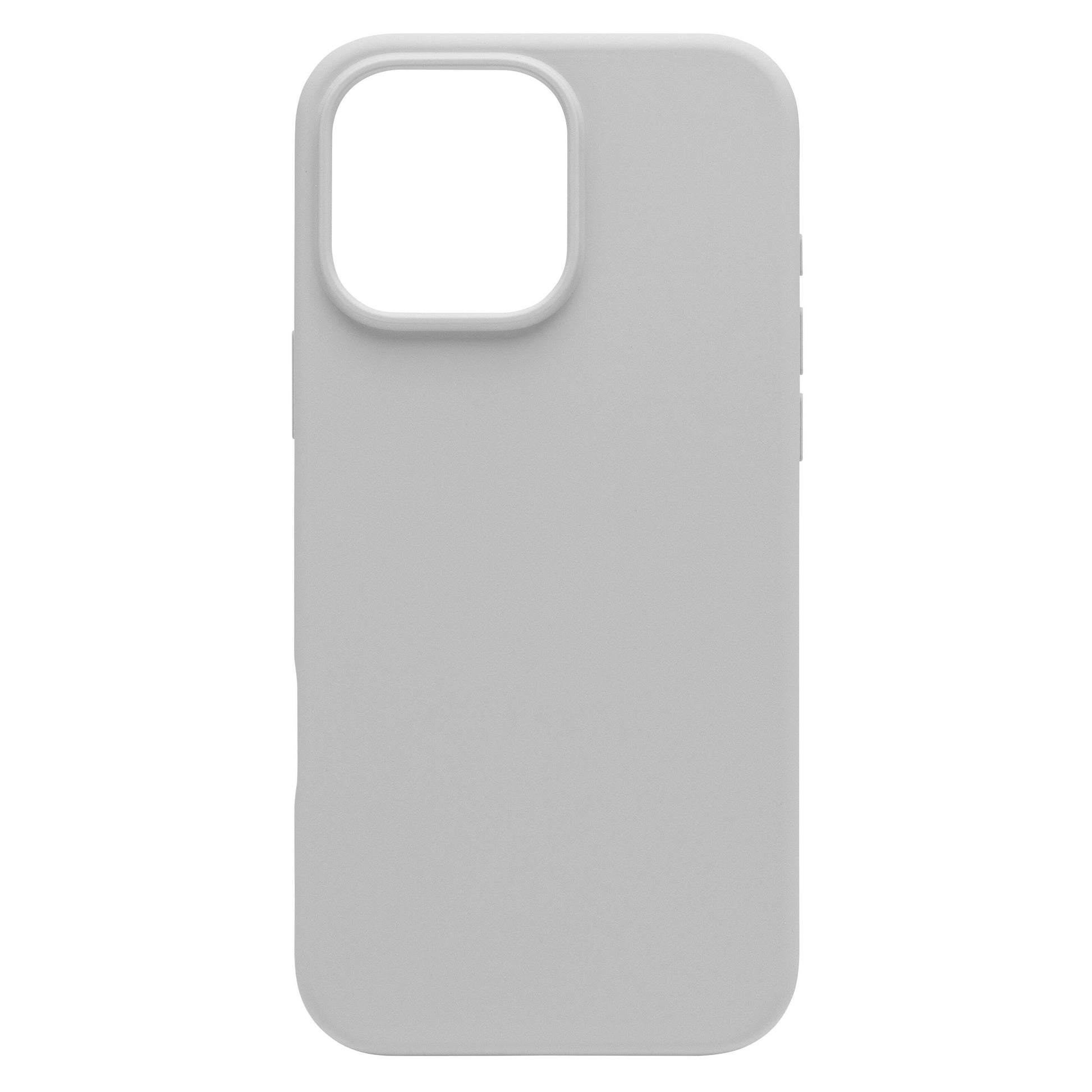 Linocell Rubber case iPhone 16 Pro Max grå med stor kamerahul, antibakteriel overflade og MagSafe-kompatibilitet.