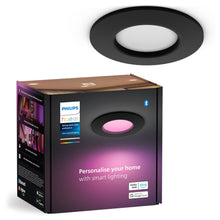 Philips Hue Slank indbygget belysning Ø90 mm sort dæmpbar LED understøtter Alexa og Google Home over æsken.