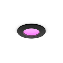 Philips Hue Slank indbygget loftbelysning Ø90 mm sort, rund, smart-home kompatibel, lysende pink center.