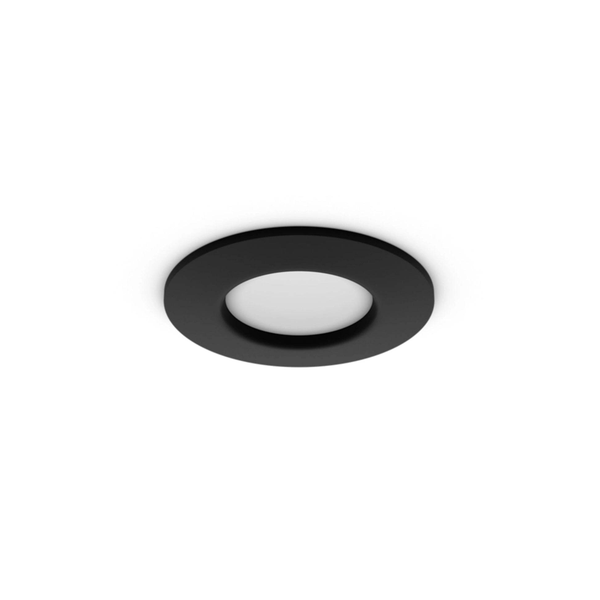 Philips Hue Slank rund indbygget loftlampe Ø90 mm sort med hvid midte, dæmpbar LED og smart home-funktioner.