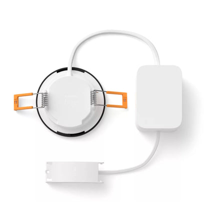 Philips Hue Slank indbygget belysning Ø90 mm sort med smart ledningsføring, orange fjedre og integreret styring.